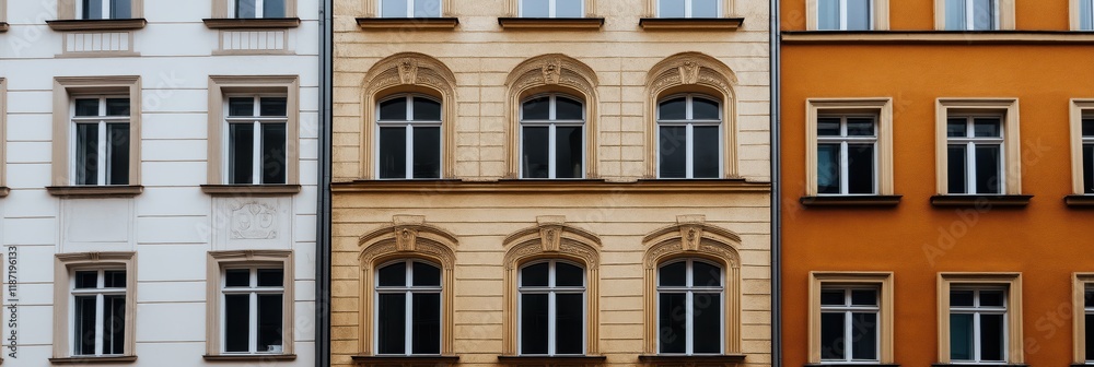 An array of architectural facades in various colors promotes a sense of urban identity and diversity, highlighting beauty in everyday structures and design. An array of architectural facades in various colors promotes a sense of urban identity and diversity, highlighting beauty in everyday structures and design.