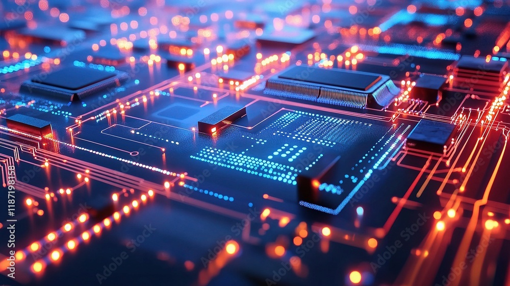 Obraz premium Abstract Circuit Board Design with Futuristic Technology Elements