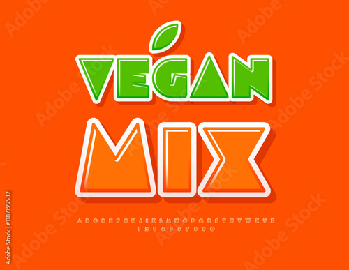 Vector healthy concept Vegan Mix with Big Bright Font. Creative set of Alphabet Letters and Numbers