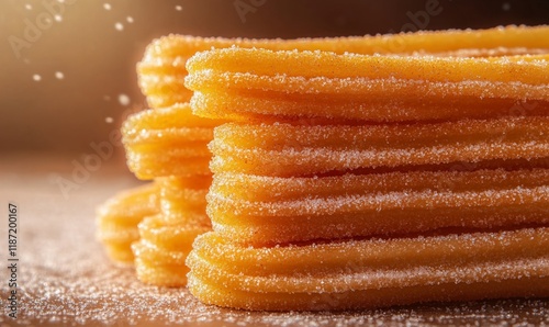 Stacked Churros, sugared, close-up
