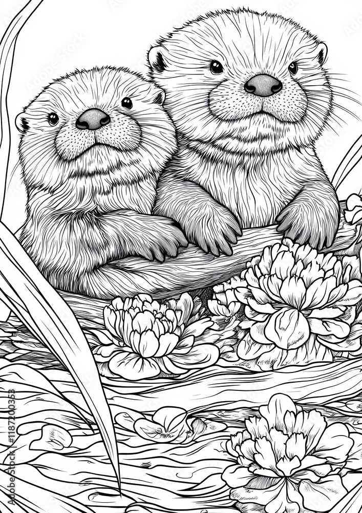 Obraz premium Sea Otters Coloring Pages
