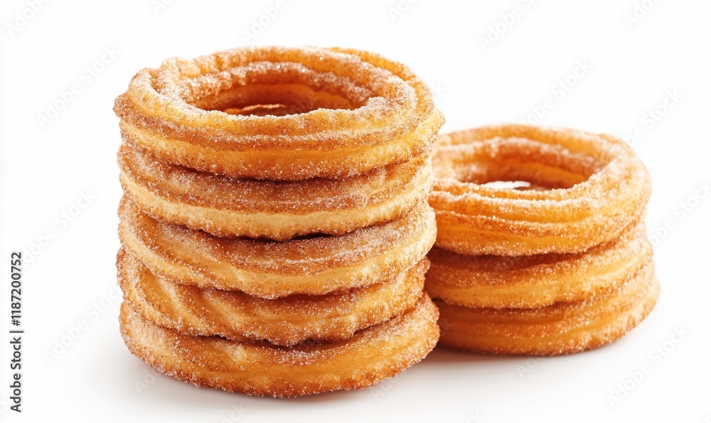 Stack of sugared rings pastries against white Stack of sugared rings pastries against white