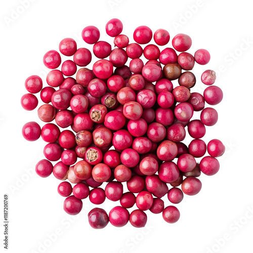 Pink Peppercorns Isolated on White and Transparent Background, top view photo