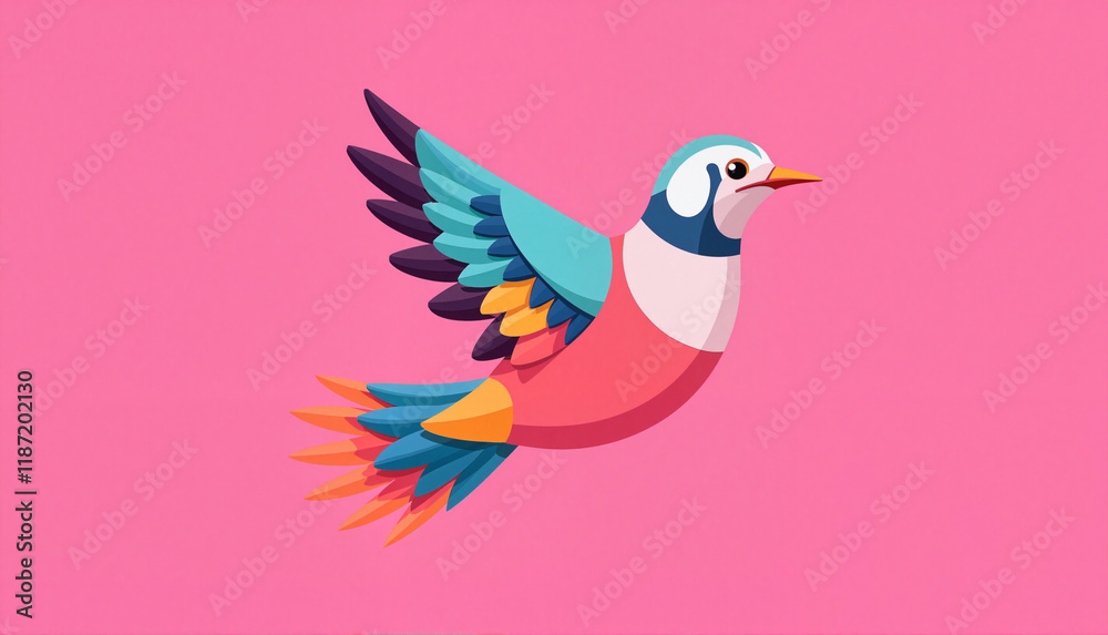 Obraz premium Colorful bird flying against a pink background
