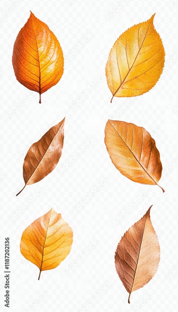 Obraz premium Autumn Leaf Collection - Illustrated, Pure Color Leaves for Microstock