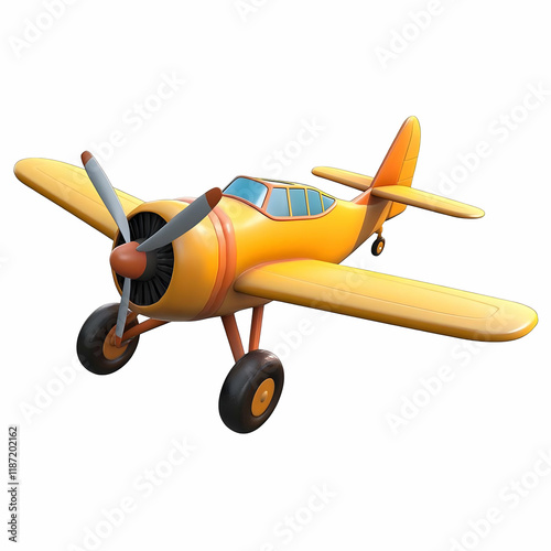 Cartoon plane icon, simple and clean, with no background. 3D model designed for game use, focusing on smooth and basic shapes with playful details suitable for children's games and animations. photo