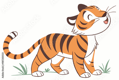 a cute tiger standing against a white background