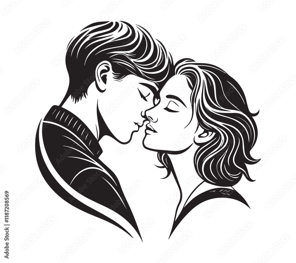 black and white Couple one line art drawing design. Vector isolated cover poster design. Love print. Couple kissing line drawing
black and white Couple one line art drawing design. Vector isolated cover poster design. Love print. Couple kissing line drawing