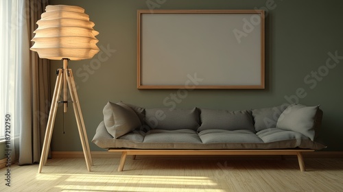 Modern Living Room with Cozy Sofa and Stylish Floor Lamp