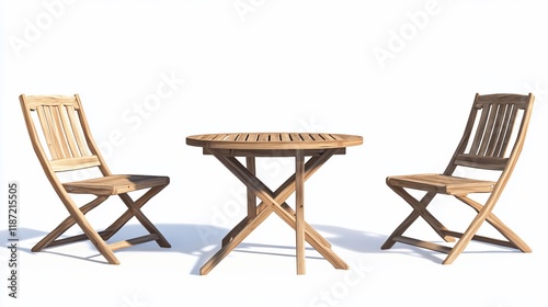 Outdoor wooden bistro set, sunny day, isolated background, furniture, simple design photo