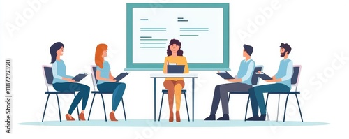 Seminar for motivation organize. Audience response with trainer in business training classroom. Generative AI