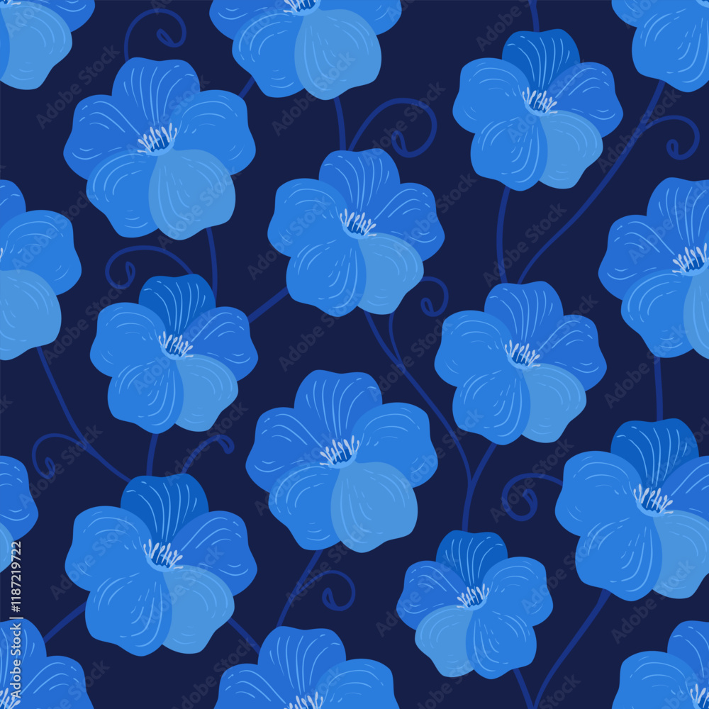 Fototapeta premium Hand-painted forget-me-nots on an endless background. beautiful blue flowers. Pattern for fabric and covers