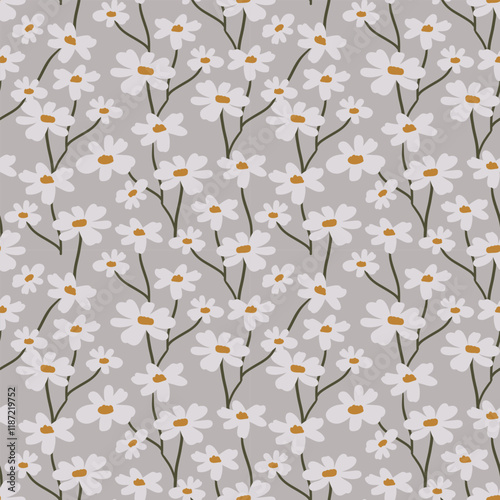 endless daisies on a gray background. restrained floral background in a modern style. hand-painted small daisies