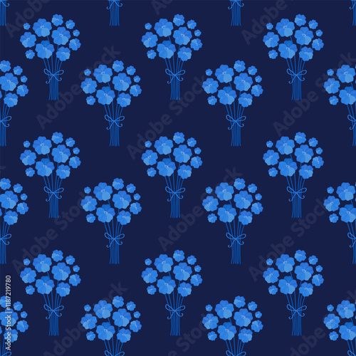 bouquets of forget-me-nots on an endless blue pattern. floral print in a modern style.