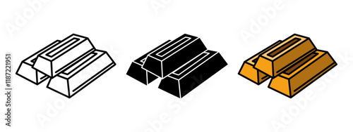 Gold bar stack icon. Golden treasure vector illustration. Wealth symbol. Precious metal bricks sign. Savings and investments financial pictogram. Banking gold ingot concept.