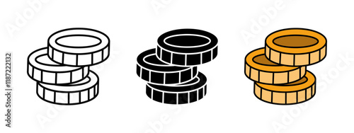 Coin stack icon. Money cent change vector illustration. Gold coins pile symbol. Cash economy and saving sign. Banking and investment dividends pictogram. Golden treasure coins isolated concept.