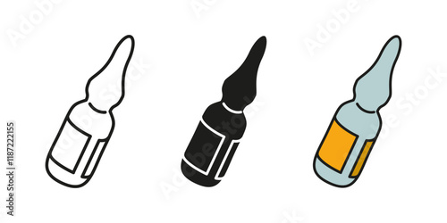 Drug ampule icon. Injection vial or phial vector illustration. Vaccine symbol. Liquid medicines container sign. Eye drops or nasal spray bottle pictogram. Pharmacy ampule isolated concept.