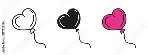 Heart shaped balloon icon. Heart shape flying balloon vector illustration. Valentine romantic decoration symbol. Wedding anniversary sign. Beloved sweetheart pink balloon pictogram. Love an amour.