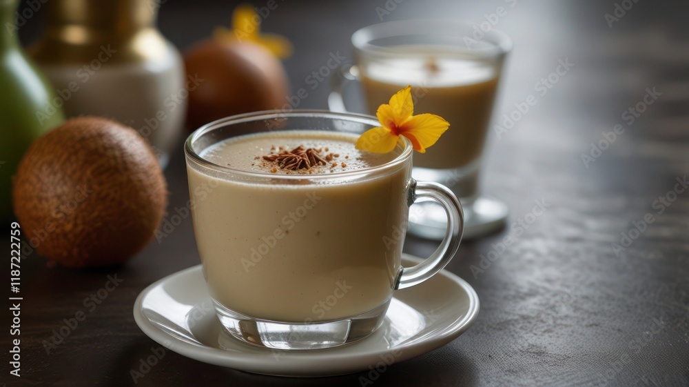 Creamy Cup of Coconut Chai Tea rich and creamy coconut chai tea offering a tropical twist on a classic favorite displayed elegantly in a minimalist setting Creamy Cup of Coconut Chai Tea rich and creamy coconut chai tea offering a tropical twist on a classic favorite displayed elegantly in a minimalist setting