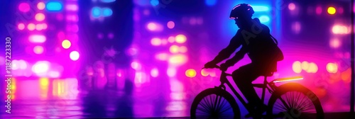 2D animation person biking in city