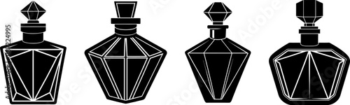 set of black and white bottles of perfume isolated 