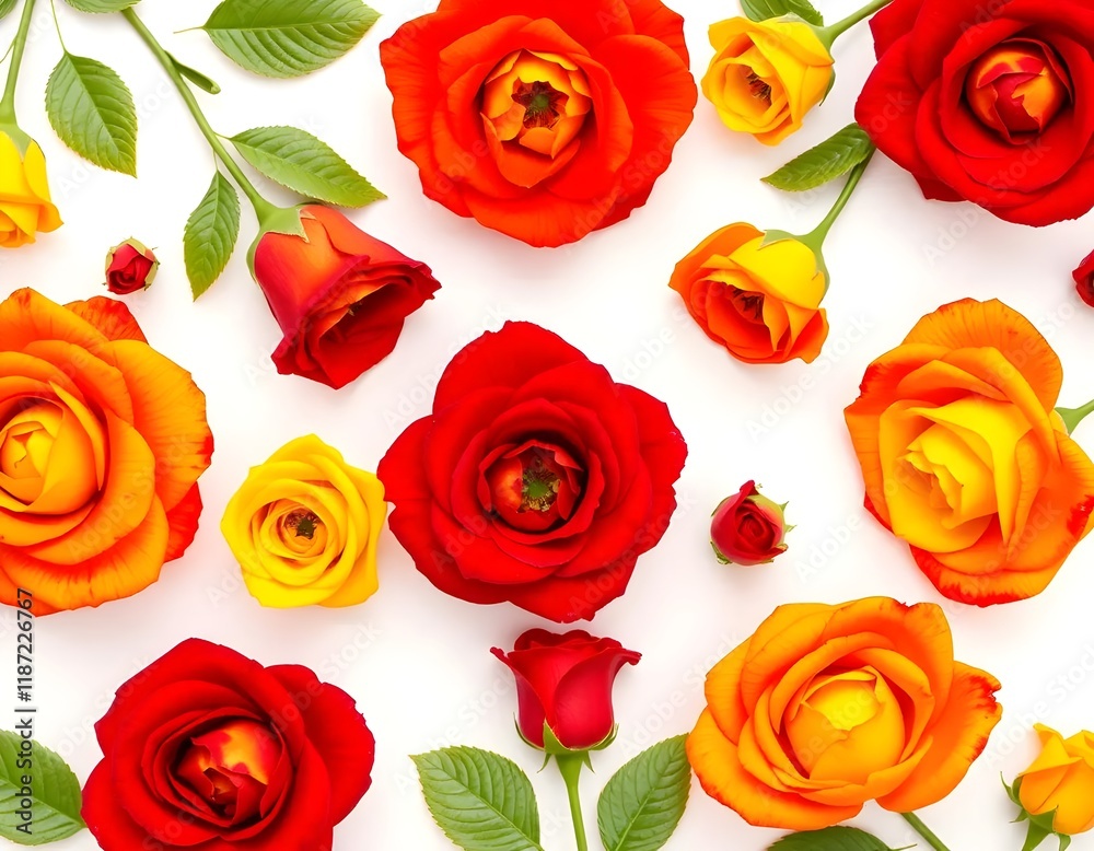 Fototapeta premium Vibrant Red and Yellow Roses Pattern Mockup