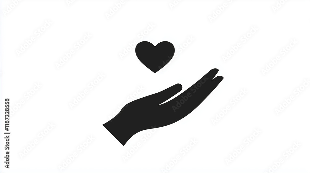 Minimalistic Black and White Icon of Open Hand with Floating Heart Symbolizing Love Care and Elegance
Minimalistic Black and White Icon of Open Hand with Floating Heart Symbolizing Love Care and Elegance