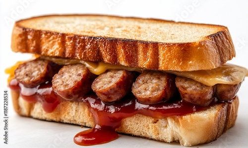 Grilled cheese sandwich with sausage and BBQ sauce photo