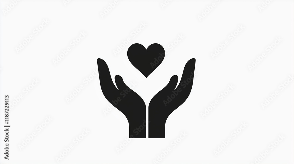 Minimalistic Black and White Icon of Open Hand with Floating Heart Symbolizing Love Care and Elegance
Minimalistic Black and White Icon of Open Hand with Floating Heart Symbolizing Love Care and Elegance