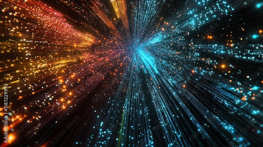 Naklejka premium Glowing Fiber Data Transfer Concept with Colorful Light Lines