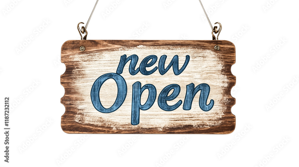 Rustic Wooden 'New Open' Signboard on Transparent Background Rustic Wooden 'New Open' Signboard on Transparent Background