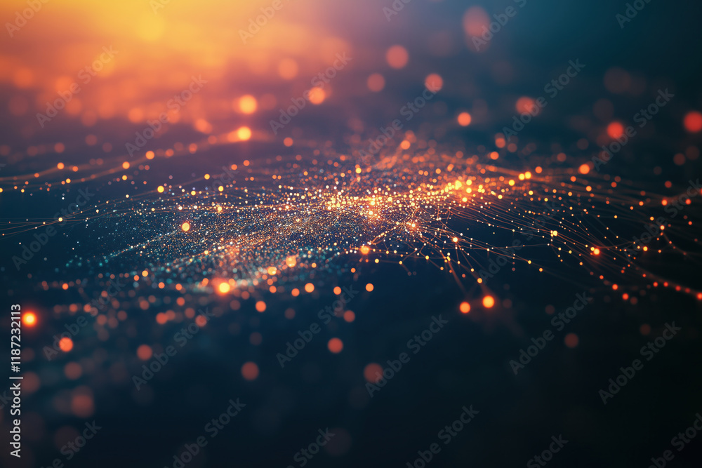 Global Network Connection and Big Data Concept. Interconnected Points of Light Illustrating Internet Network Communication and Technology Background