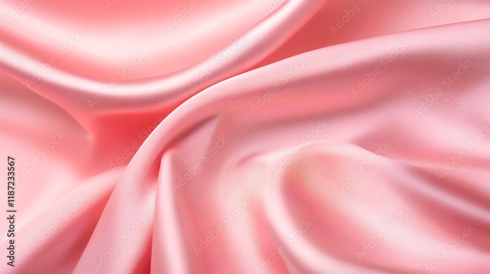 Fototapeta premium Pink silk fabric texture, draped, soft folds, studio shot, background blur, ideal for fashion design
