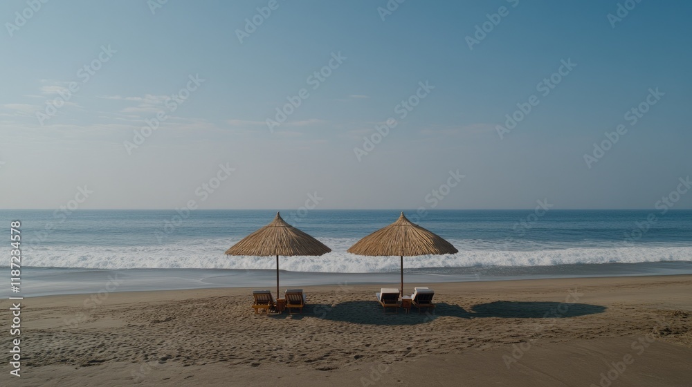 People enjoy a peaceful day on the sandy shore of an Indian beach, lounging under thatched umbrellas in perfect weather. People enjoy a peaceful day on the sandy shore of an Indian beach, lounging under thatched umbrellas in perfect weather.