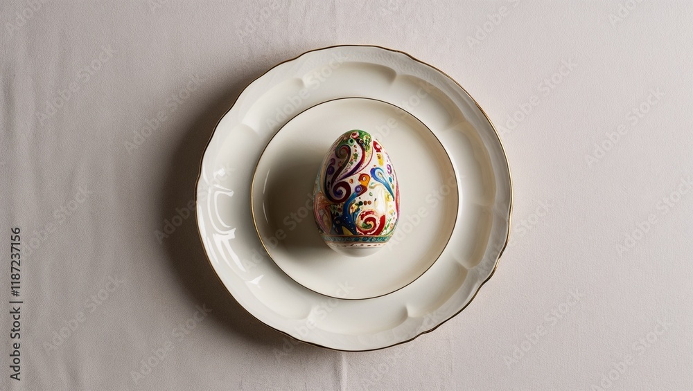 Decorative hand-painted Easter egg on an elegant plate setting
Decorative hand-painted Easter egg on an elegant plate setting
