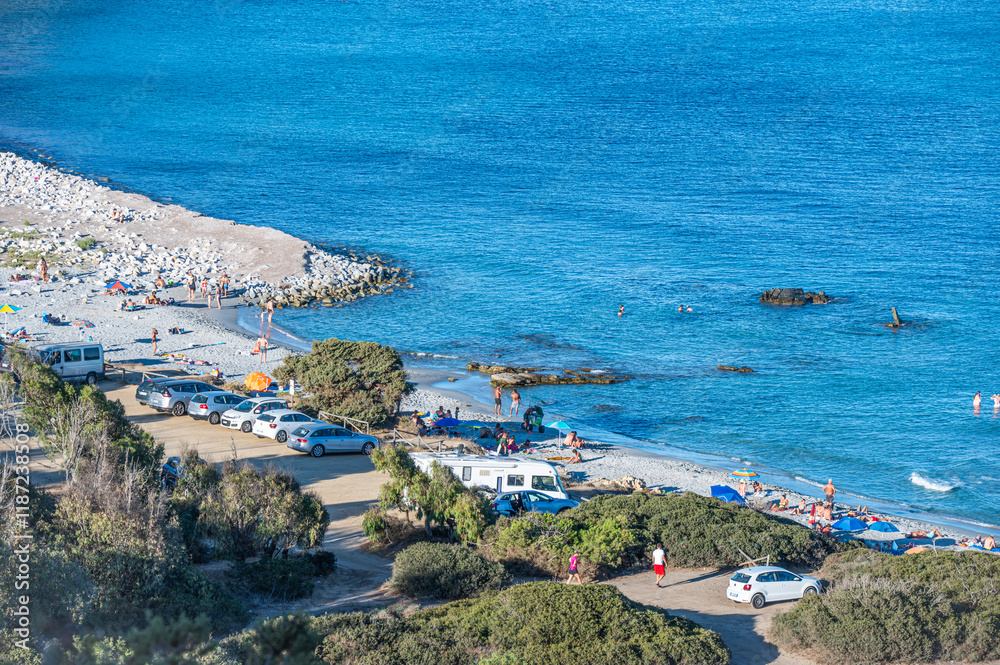 VIllasimius, Italy - 09-05-2024: Capo Carbonaia Beach in Villasimius, Sardinia