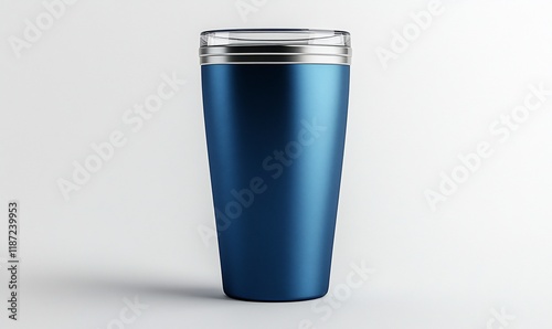 Empty blue travel tumbler on white background