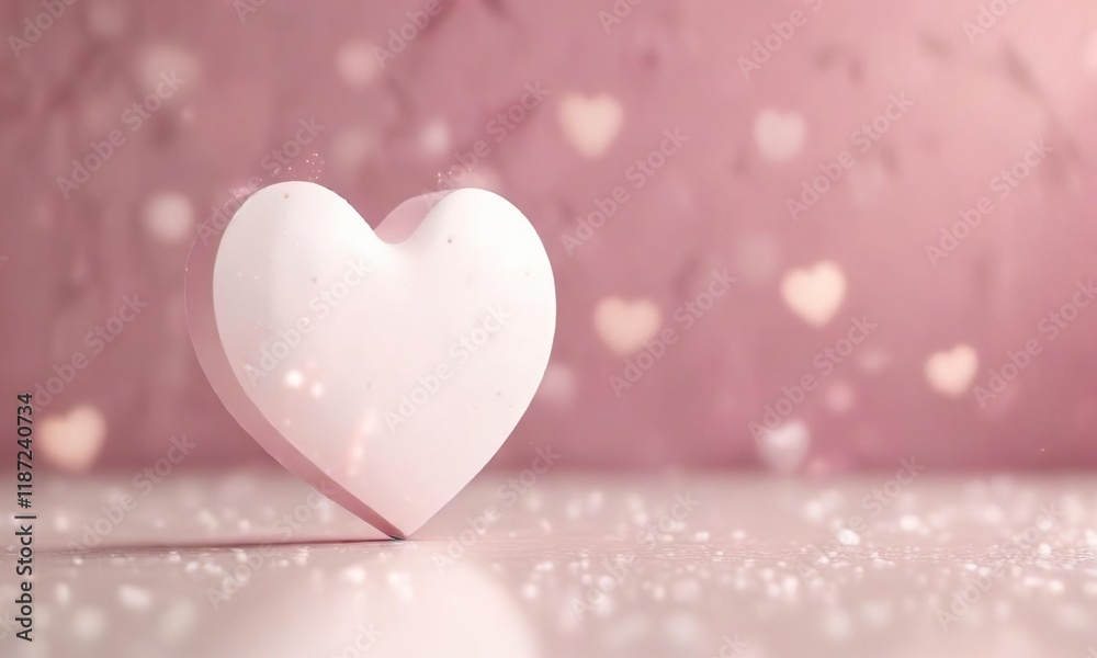 Fototapeta premium Vivid white heart shape bokeh on pastel pink background, vivid, love