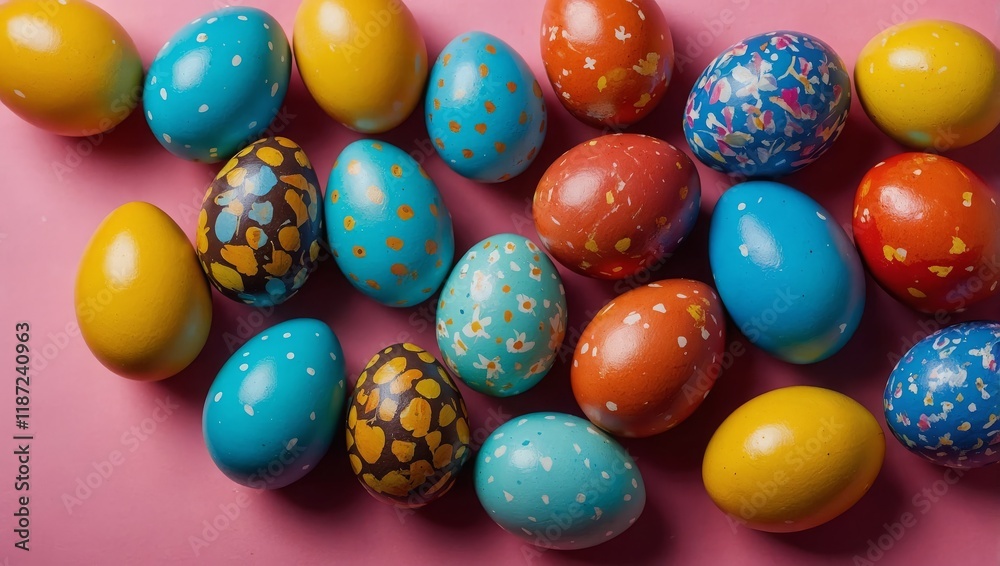 Easter eggs on colourful background. top view Easter eggs on colourful background. top view