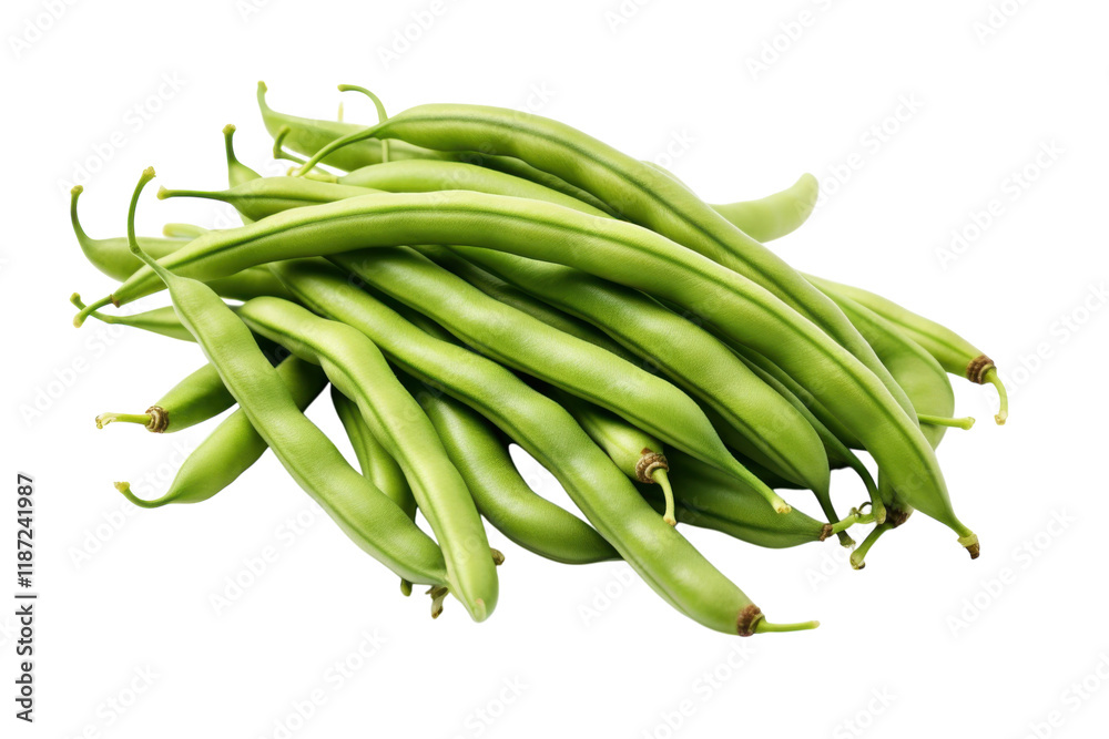 Fresh green beans displayed on a white surface showcasing their color and texture for culinary inspiration Fresh green beans displayed on a white surface showcasing their color and texture for culinary inspiration