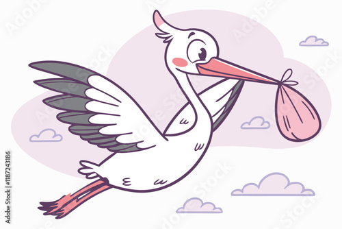 Charming Stork Bird Cartoon Vector Illustration