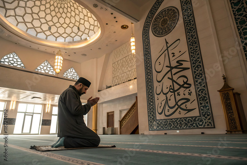 Muslim man praying in the mosque