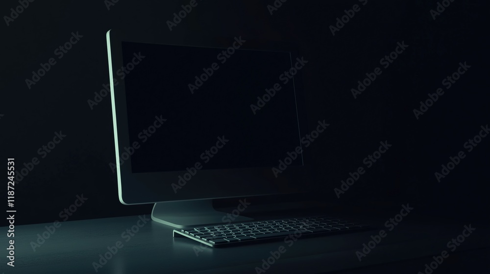 A compact computer setup glowing softly in a dark environment, symbolizing modern minimalism and focused productivity in a serene workspace. A compact computer setup glowing softly in a dark environment, symbolizing modern minimalism and focused productivity in a serene workspace.