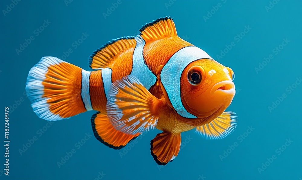 Naklejka premium Clownfish in aquarium against blue background. Possible use Stock photo