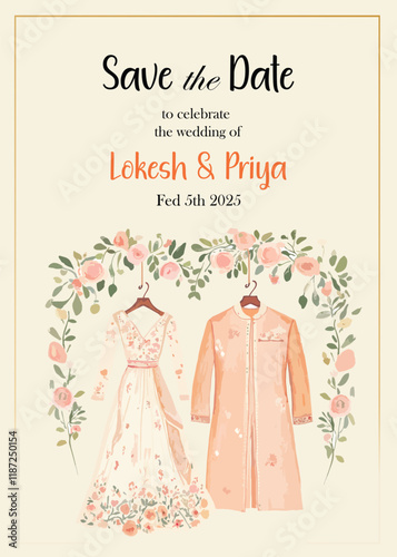 Modern Wedding Invitation Card Design with bride and groom
