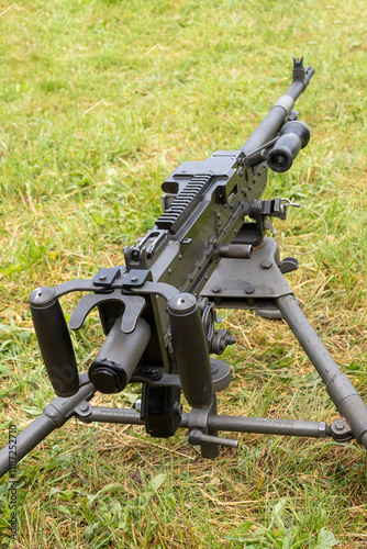 Belgian-made 7.62 mm machine gun on a tripod photo