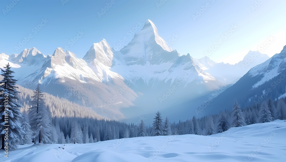 Himalayan Winter Wonderland with Snow-Capped Peaks Representing Majestic Mountain Scenery Himalayan Winter Wonderland with Snow-Capped Peaks Representing Majestic Mountain Scenery