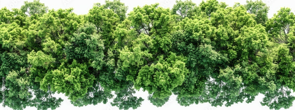 Thick treetops form a dense canopy in a tranquil forest, showcasing a vivid display of green foliage under bright daylight, reflecting nature's beauty Thick treetops form a dense canopy in a tranquil forest, showcasing a vivid display of green foliage under bright daylight, reflecting nature's beauty
