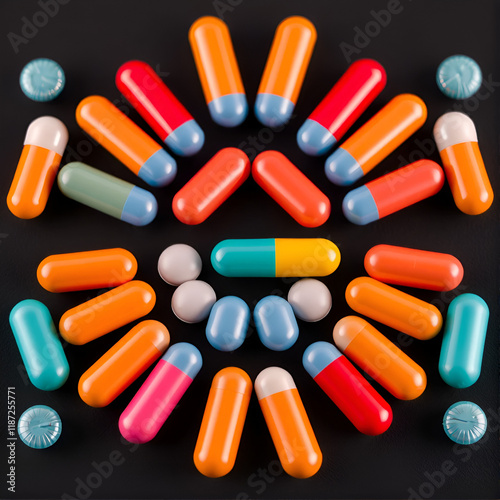 Vibrant Pill Array in Symmetrical Formation photo