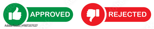 Approved and rejected stamp vector label, sticker or stick flat icon. Approved and rejected icon set. Trendy approved and rejected stamp in flat style. Useful for sticker, banner, poster and placard.